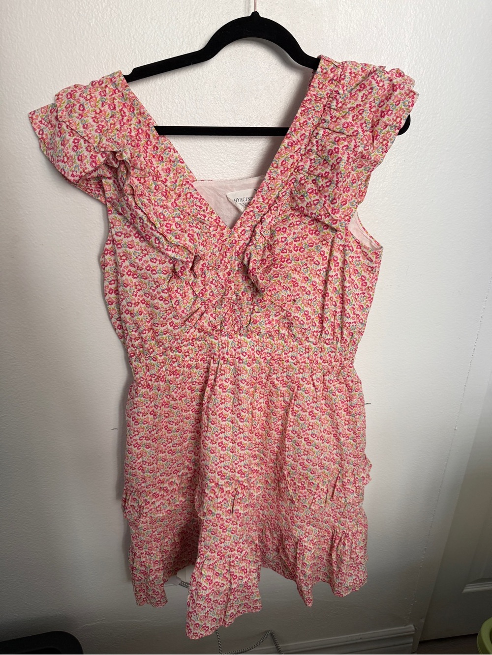 Floral Pink Ruffle V-Neck Summer Dress